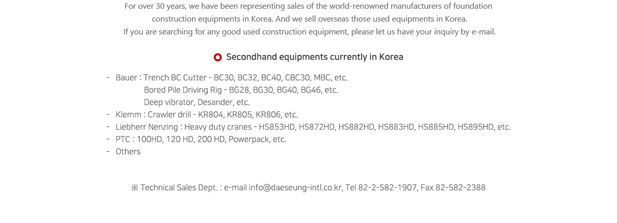 Secondhand Equipments